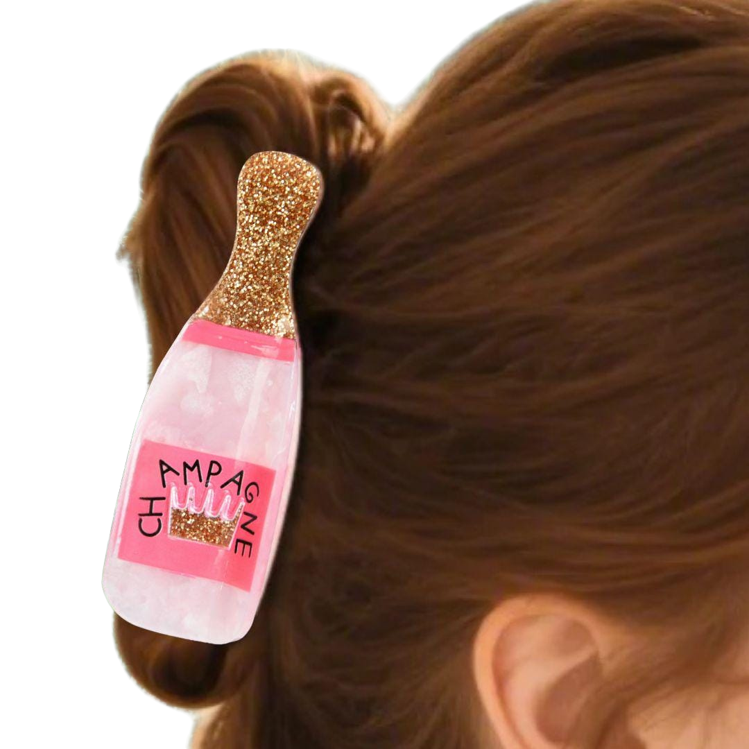 1 piece pink champagne bottle hair claw clip