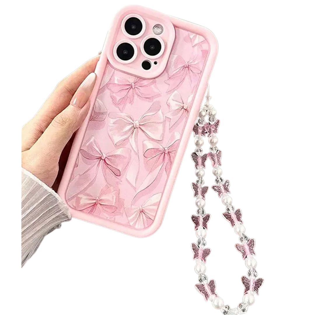Pink Bow Pattern Silicone IPhone 11,12,13,14,15,16,17 Case