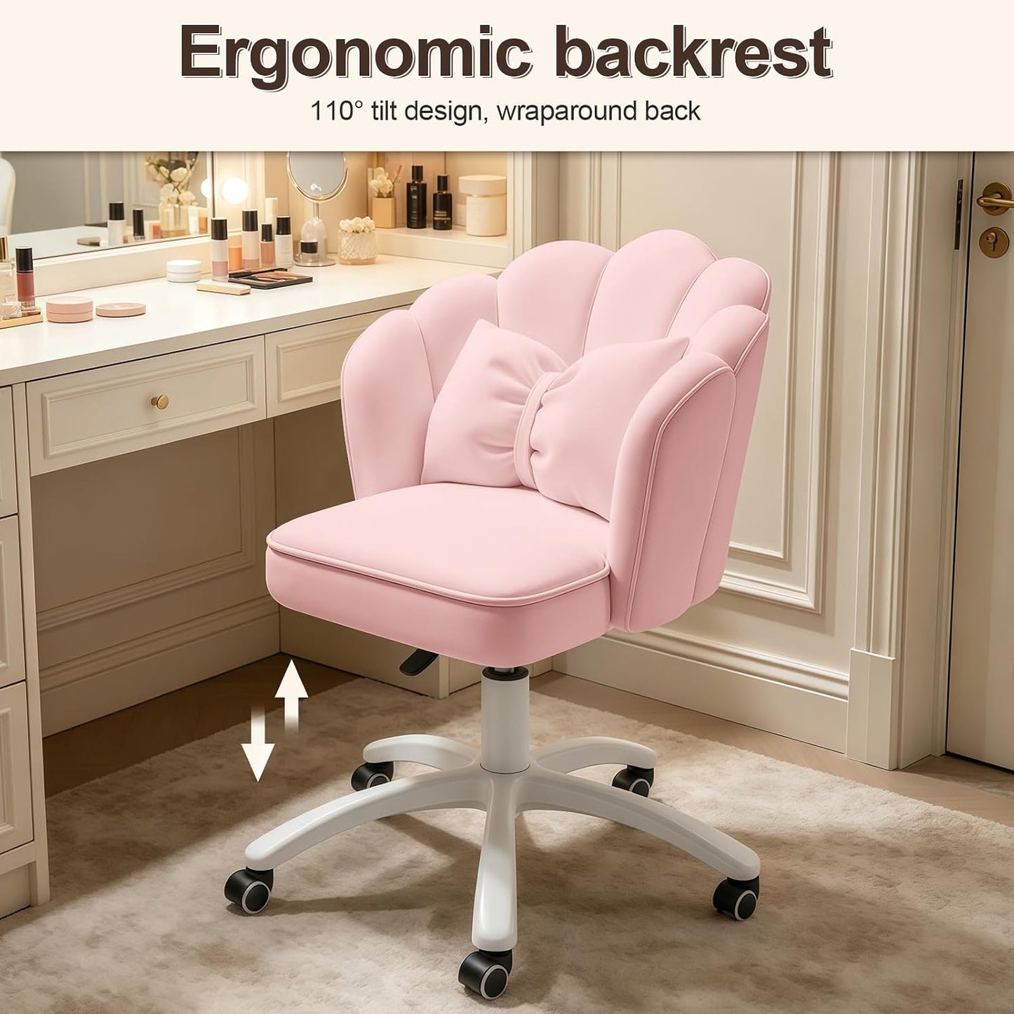 Velvet Petal Desk Chair with Bow