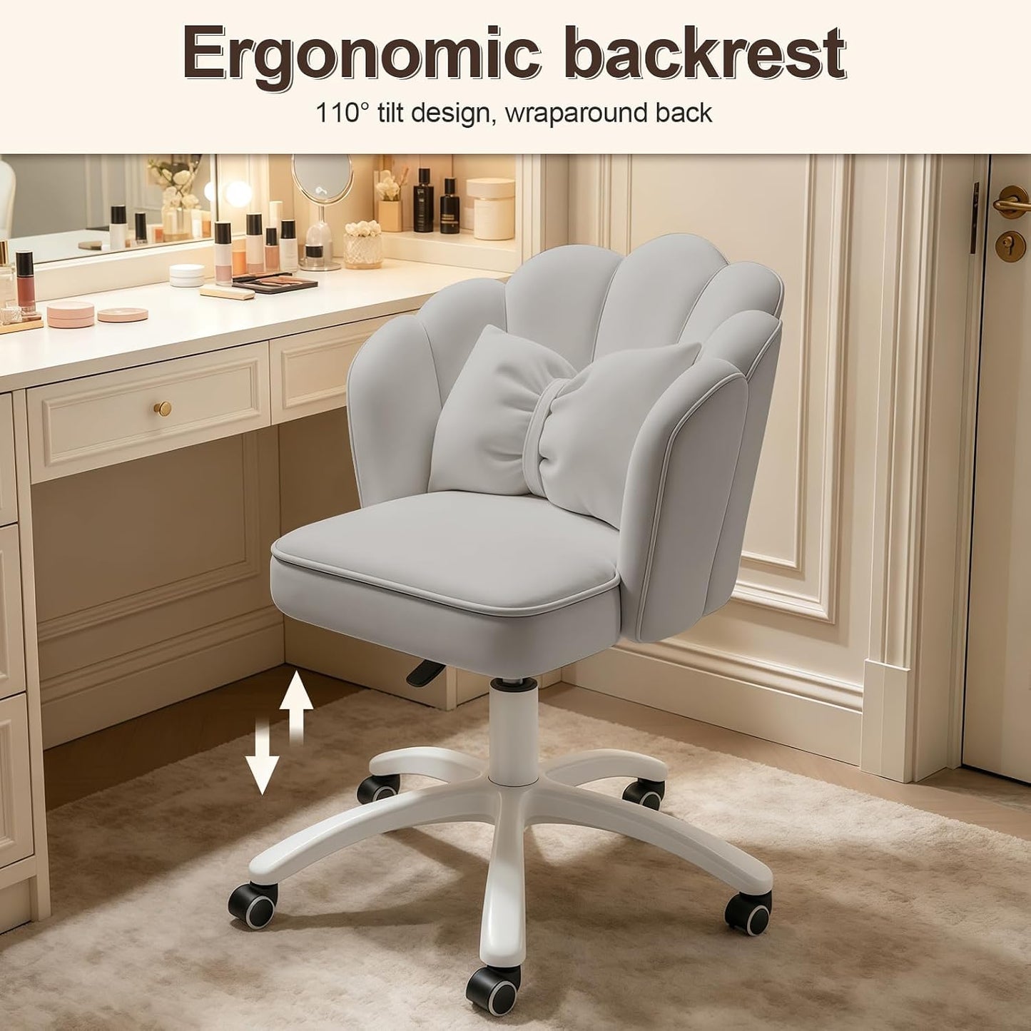 Velvet Petal Desk Chair with Bow