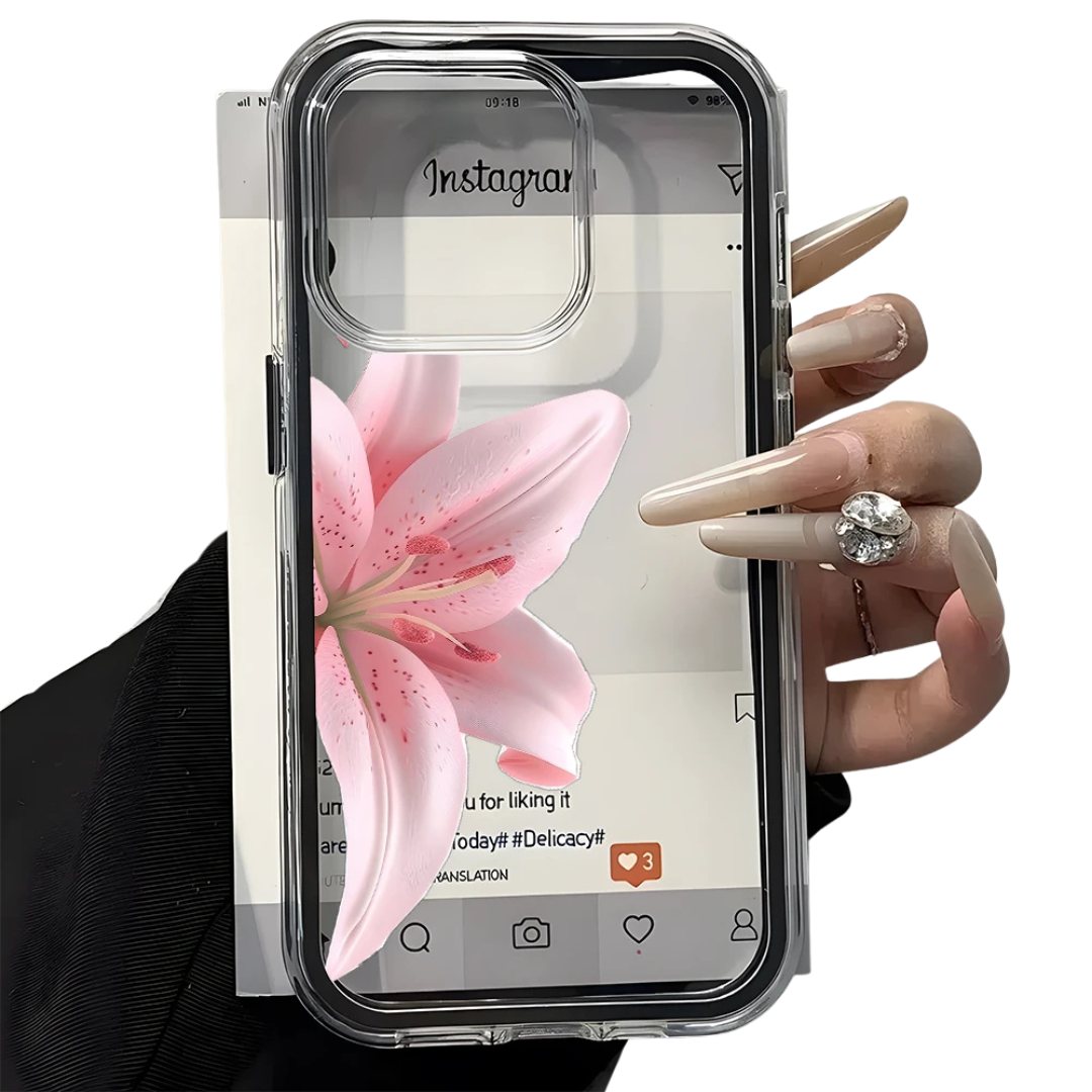 Pink Lily Clear Phone Case For iPhone 11,12,13,14,15,16,17