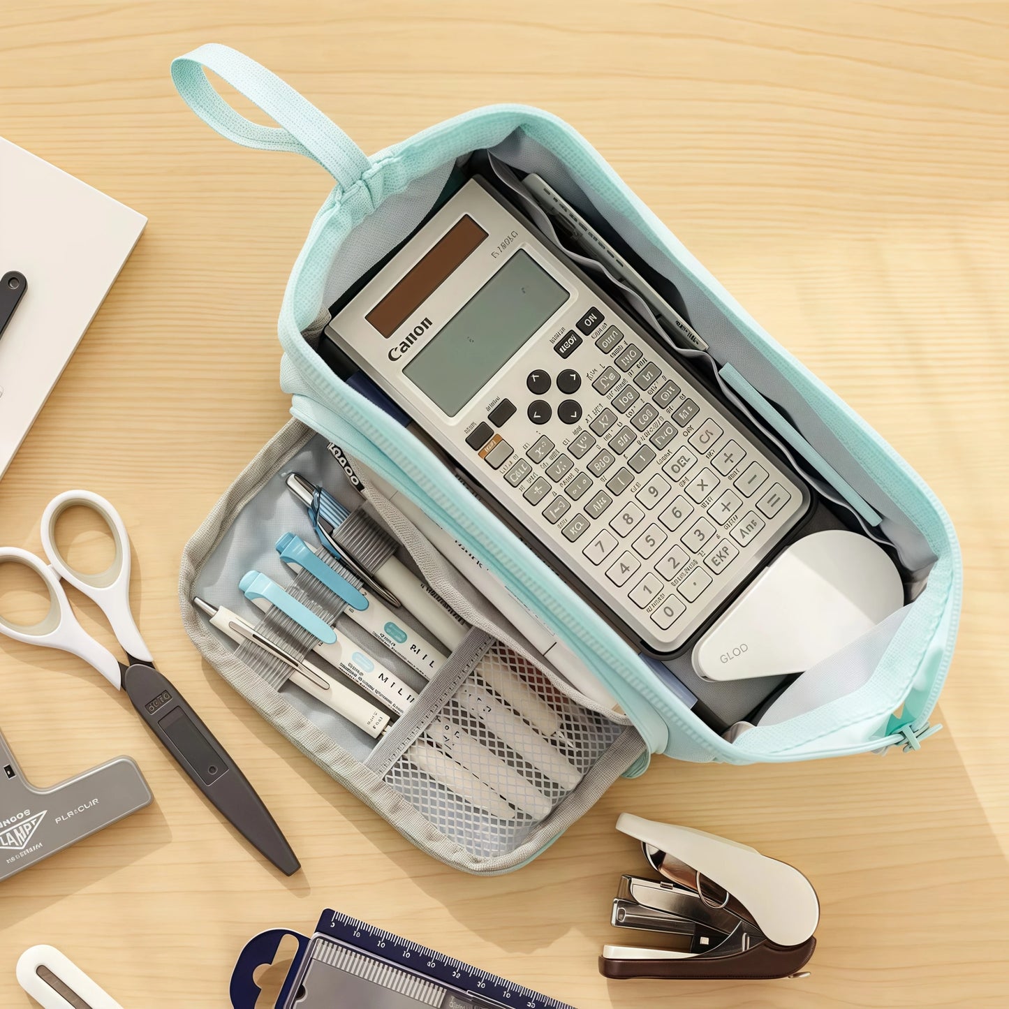 Extra Large Capacity Solid Color Pencil Case