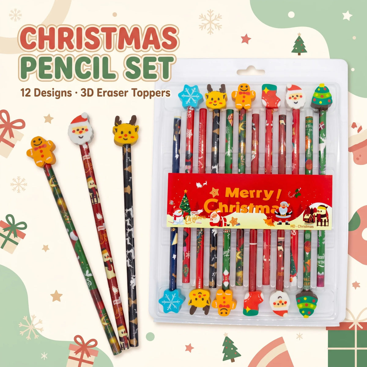12pcs Christmas Pencils Set
