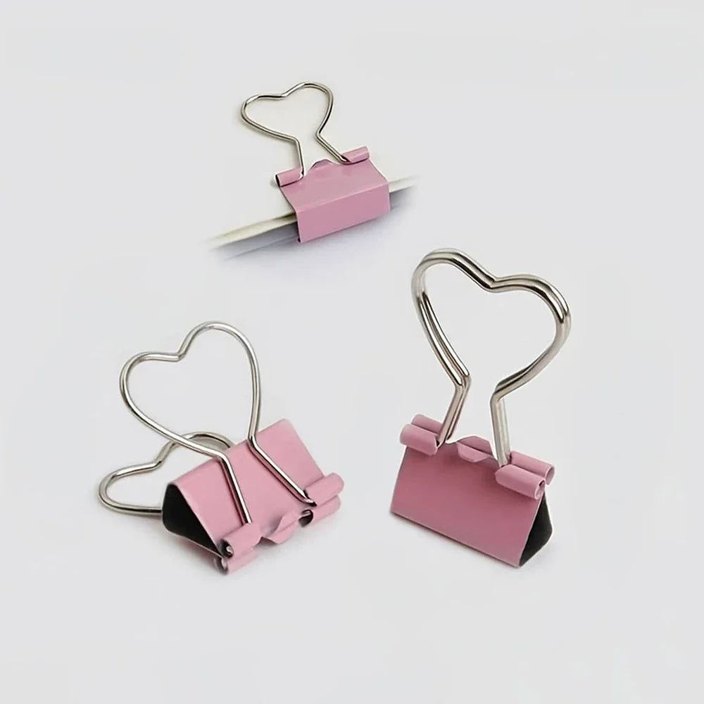 10/20pcs Heart Pink Binder Clips