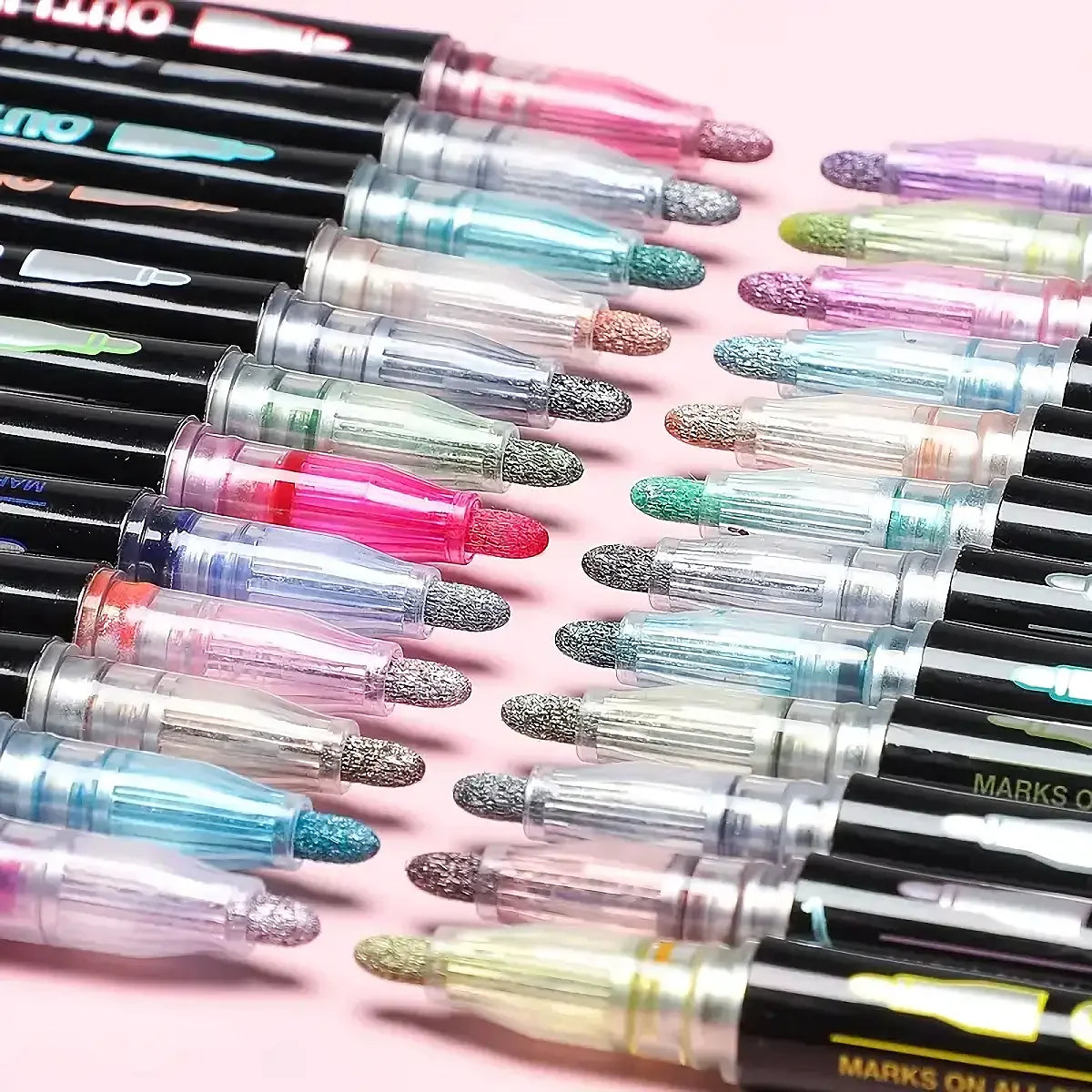 12 Colors double line outline Metallic Highlighter marker pens