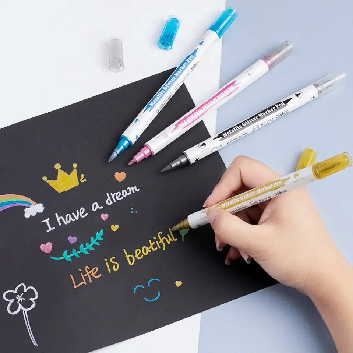 10pcs Metallic Dual Tip Marker Pens with Brush And Fine nibs