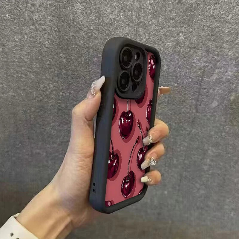 Bright Cherry Pattern Print Shockproof Soft Phone Case For iPhone