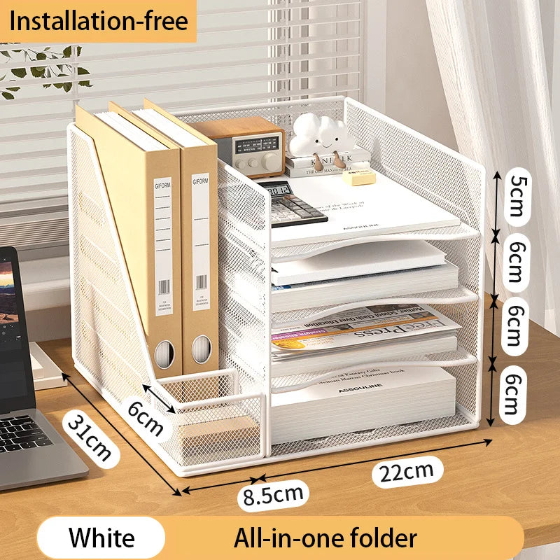 Multi slot metal office desk file rack