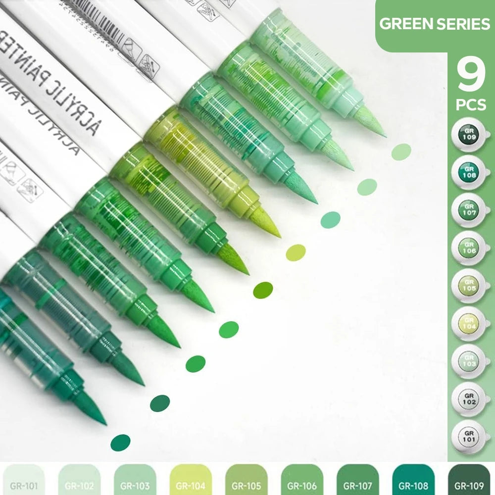9 Acrylic Brush Markers Set