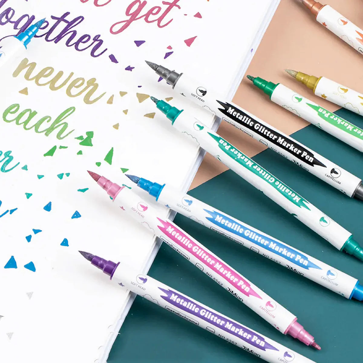 10pcs Metallic Dual Tip Marker Pens with Brush And Fine nibs