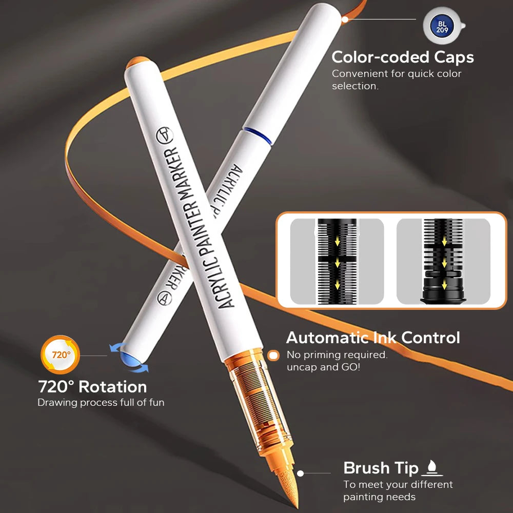 9 Acrylic Brush Markers Set