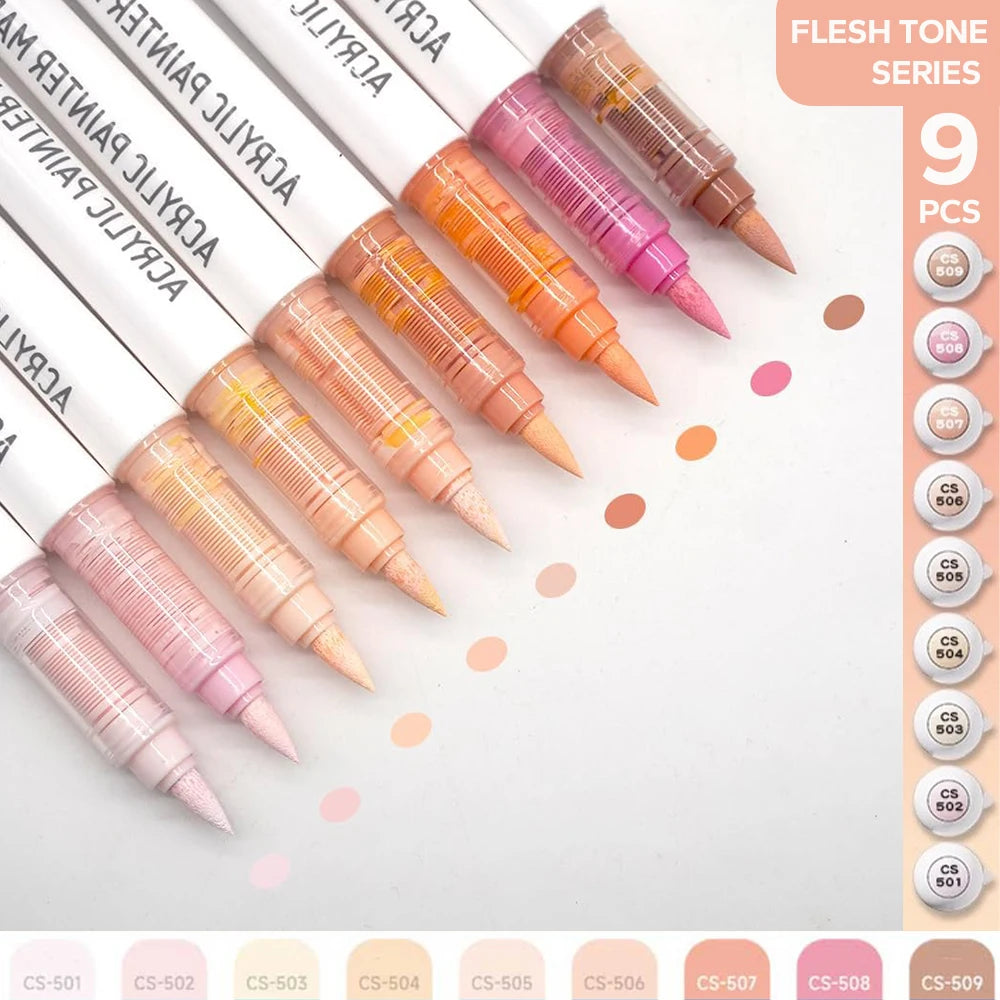 9 Acrylic Brush Markers Set