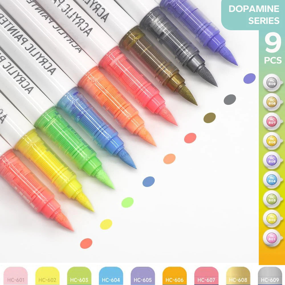 9 Acrylic Brush Markers Set
