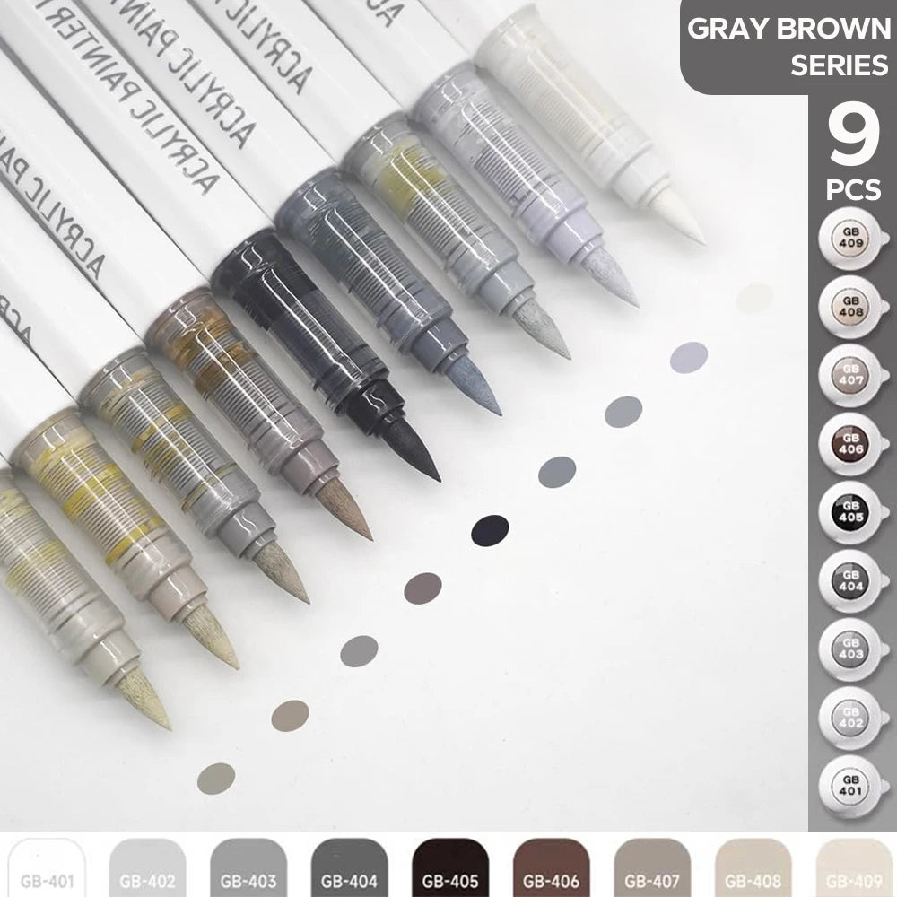 9 Acrylic Brush Markers Set