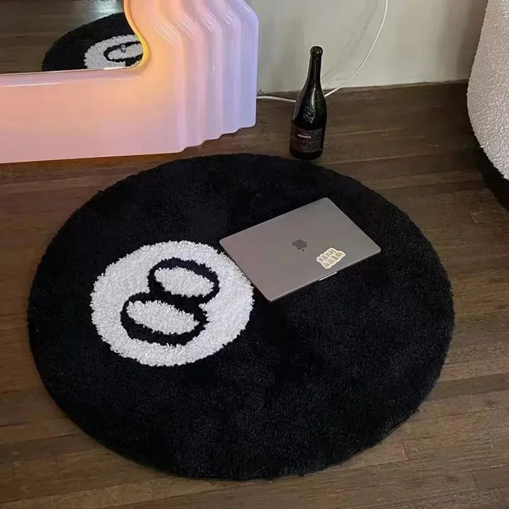 Black Billiards 8 Ball Round Floor rug