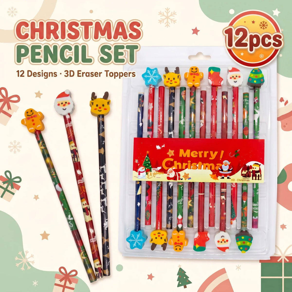 12pcs Christmas Pencils Set