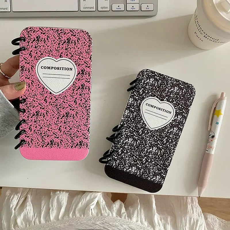 Composition flip notebook design iphone 11,12,13,14,15,16,17 case