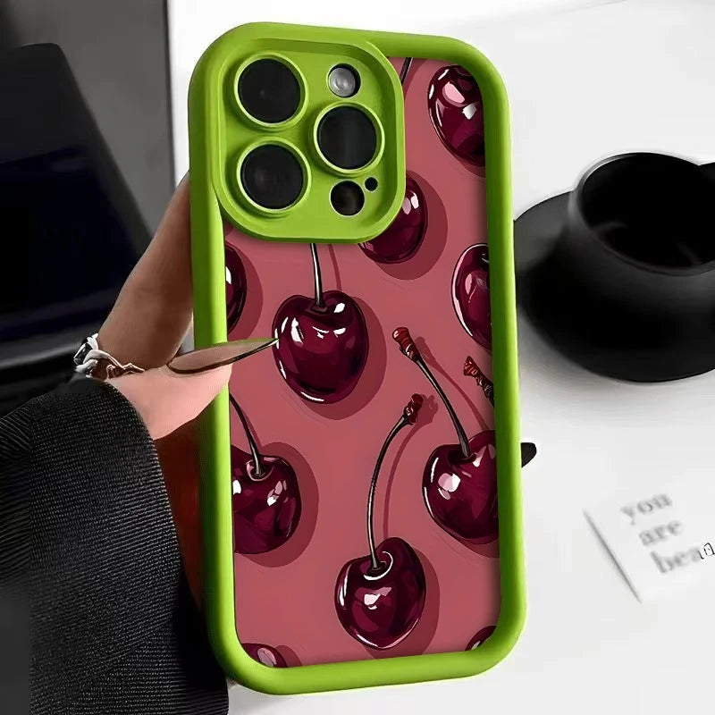 Bright Cherry Pattern Print Shockproof Soft Phone Case For iPhone