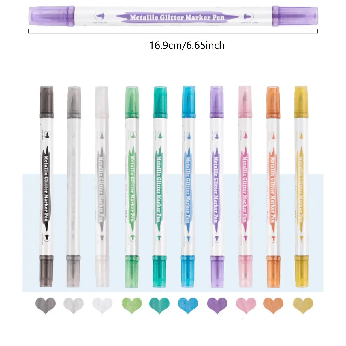 10pcs Metallic Dual Tip Marker Pens with Brush And Fine nibs