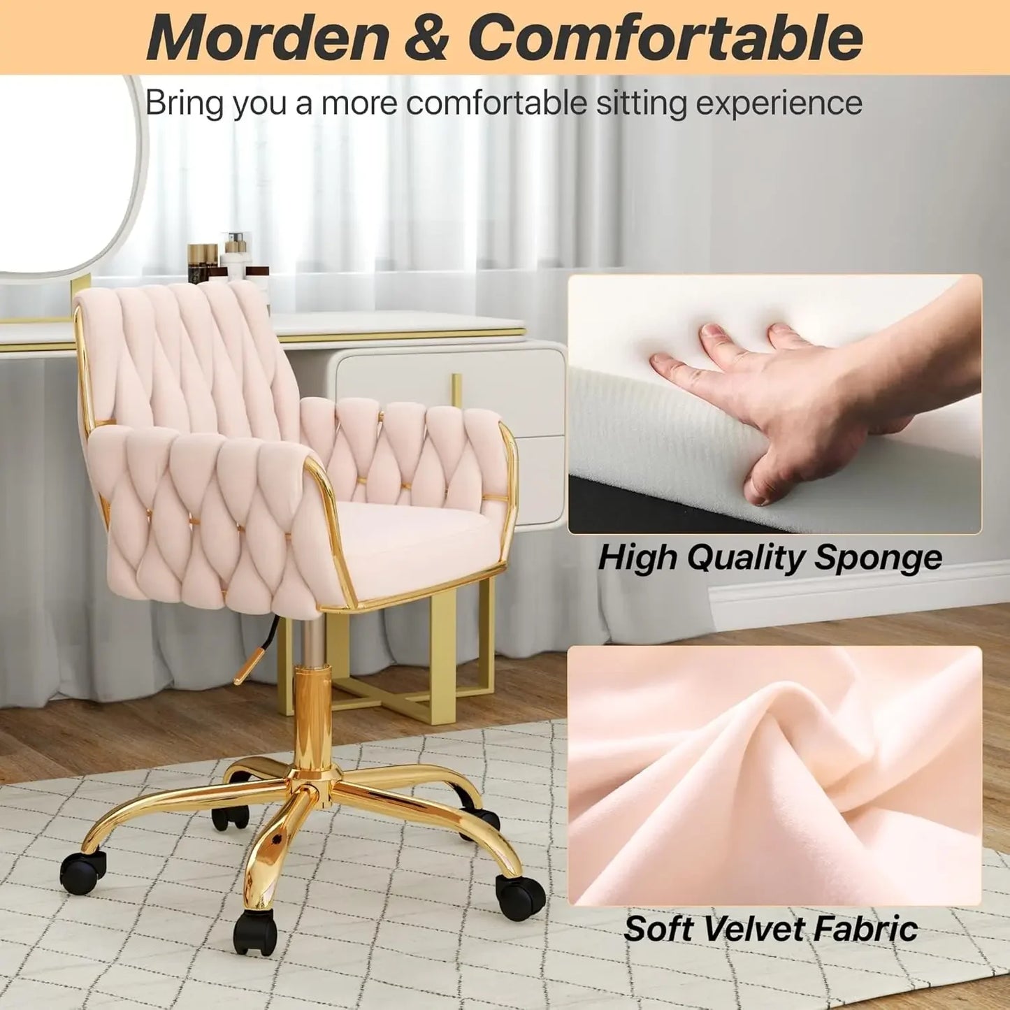 Velvet Home Office Chair golden base