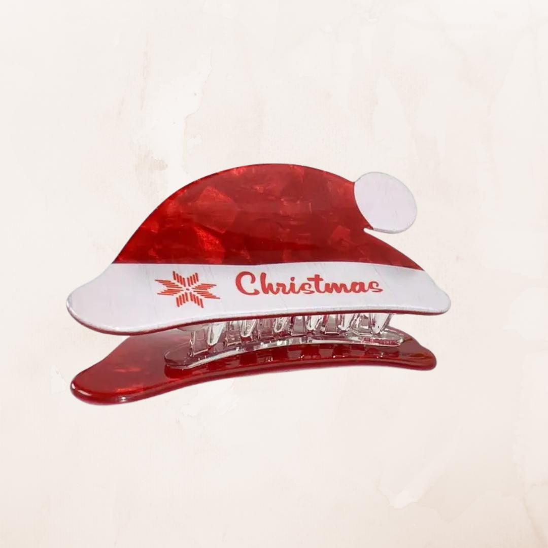 Santa Christmas hat hair claw clip