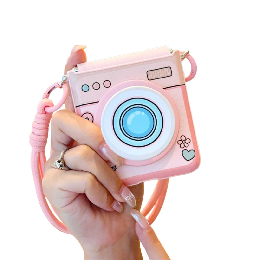 Cute Wrist Strap Pink Girl Camera Pattern Case for Samsung Galaxy Z Flip 7