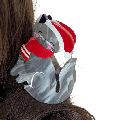 Christmas holiday cat hair claw clip