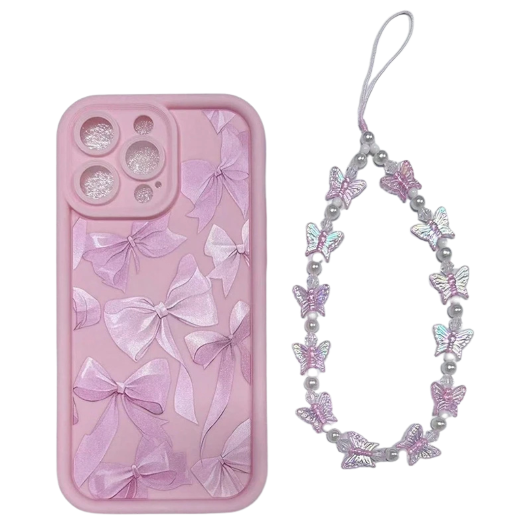 Pink Bow Pattern Silicone IPhone 11,12,13,14,15,16,17 Case