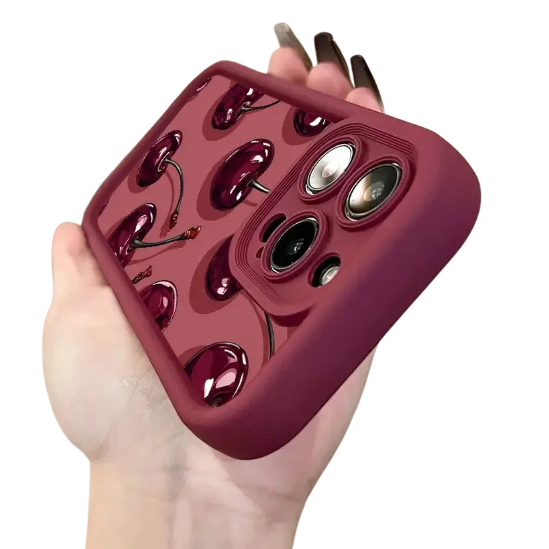 Luxury Wine Red Cherry Print Phone Case for iPhone 11,12,13,14,15,16,17