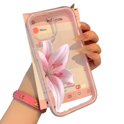 Pink Lily Clear Phone Case For iPhone 11,12,13,14,15,16,17