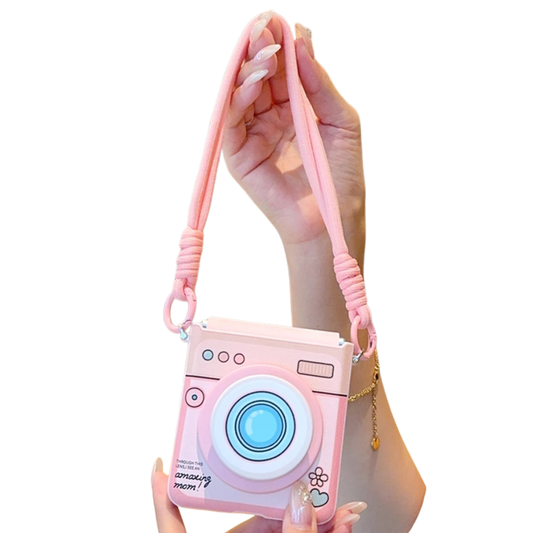 Cute Wrist Strap Pink Girl Camera Pattern Case for Samsung Galaxy Z Flip 7