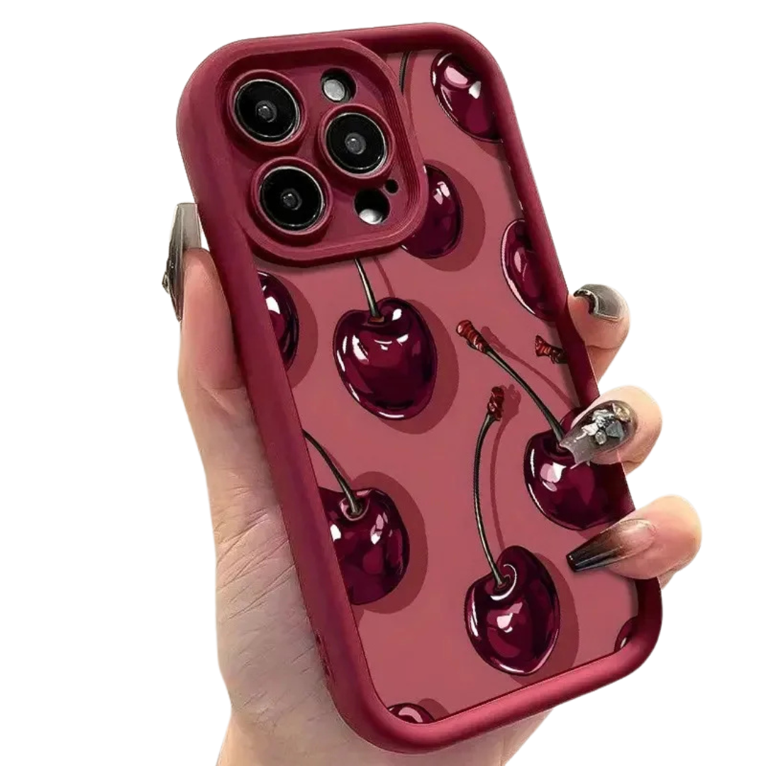 Luxury Wine Red Cherry Print Phone Case for iPhone 11,12,13,14,15,16,17