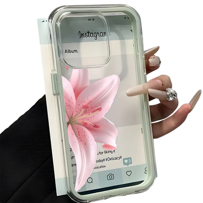 Pink Lily Clear Phone Case For iPhone 11,12,13,14,15,16,17