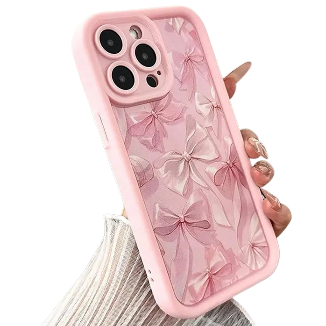 Pink Bow Pattern Silicone IPhone 11,12,13,14,15,16,17 Case