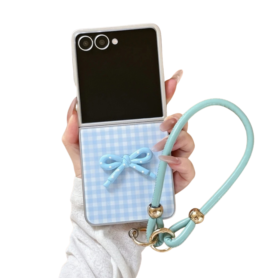 Bowknot Plaid Pattern Wristband Case For Samsung Galaxy Z Flip
