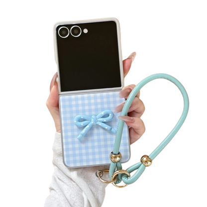 Bowknot Plaid Pattern Wristband Case For Samsung Galaxy Z Flip