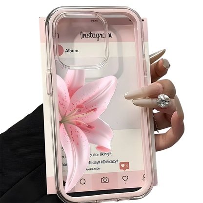Pink Lily Clear Phone Case For iPhone 11,12,13,14,15,16,17