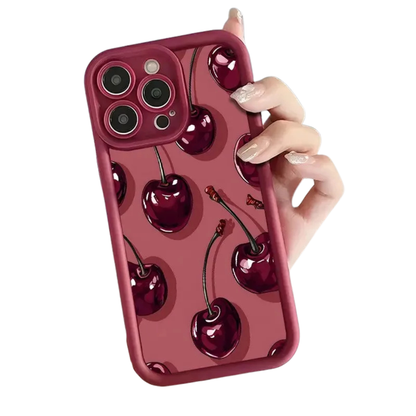 Luxury Wine Red Cherry Print Phone Case for iPhone 11,12,13,14,15,16,17