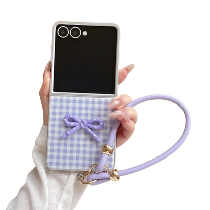 Bowknot Plaid Pattern Wristband Case For Samsung Galaxy Z Flip