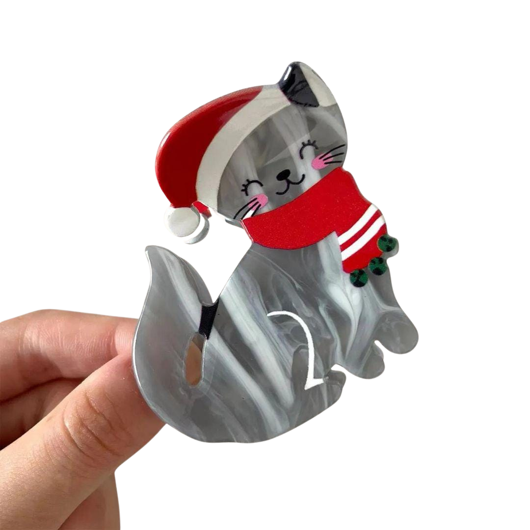 Christmas holiday cat hair claw clip