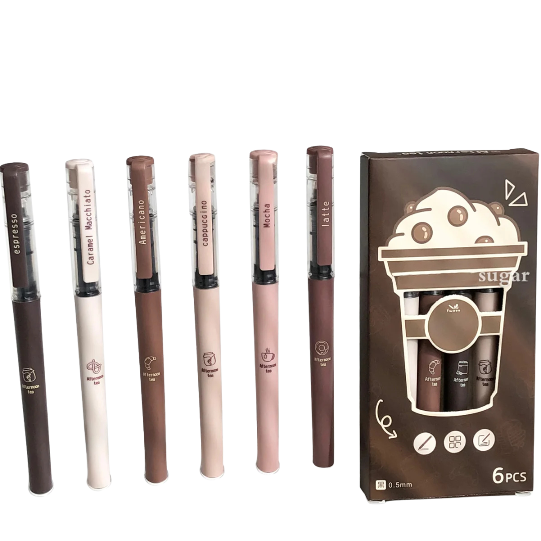 6pcs coffee theme fine point Pen Set
