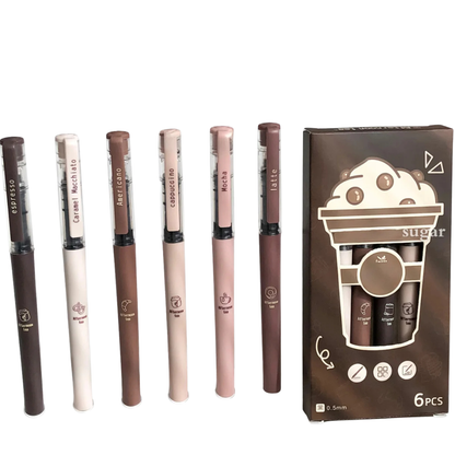 6pcs coffee theme fine point Pen Set