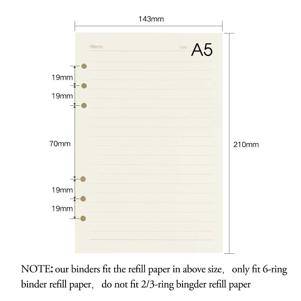 A5 6 ring journal lined paper