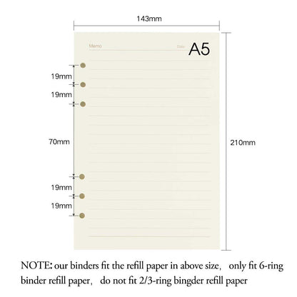 A5 6 ring journal lined paper