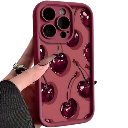 Luxury Wine Red Cherry Print Phone Case for iPhone 11,12,13,14,15,16,17