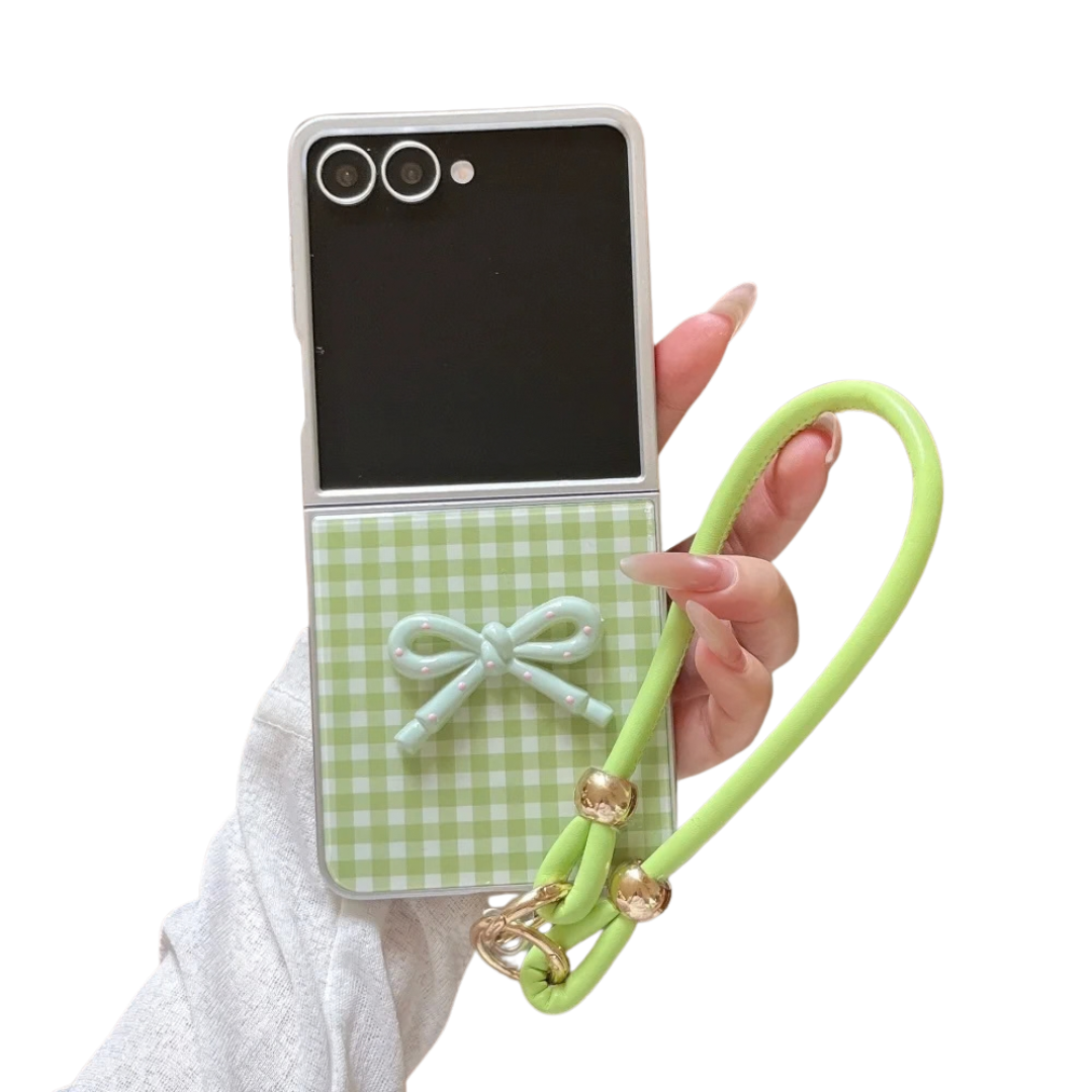 Bowknot Plaid Pattern Wristband Case For Samsung Galaxy Z Flip