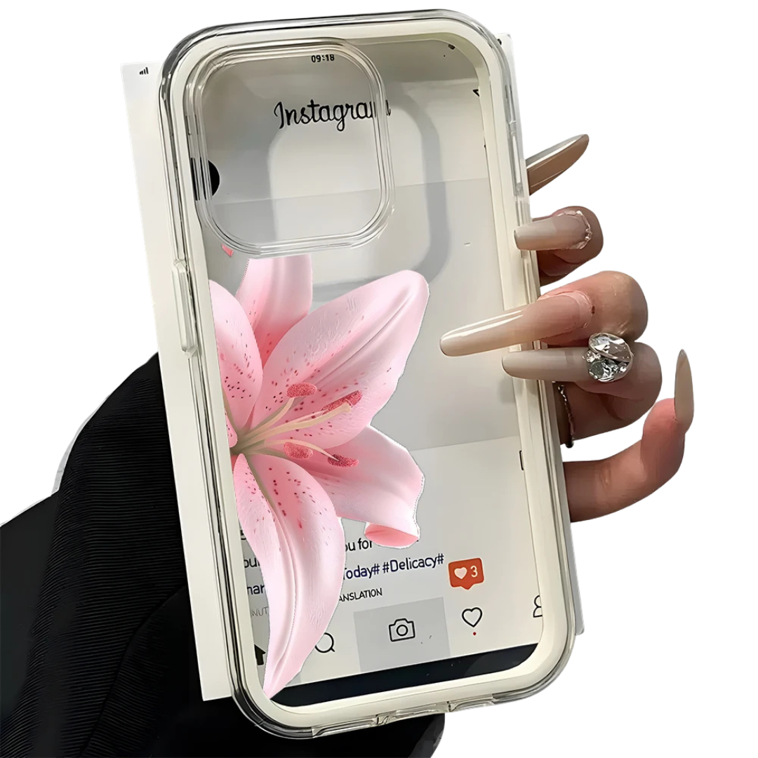 Pink Lily Clear Phone Case For iPhone 11,12,13,14,15,16,17