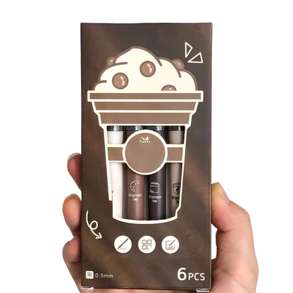 6pcs coffee theme fine point Pen Set