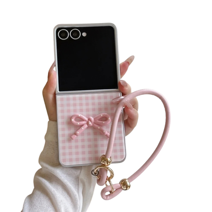 Bowknot Plaid Pattern Wristband Case For Samsung Galaxy Z Flip