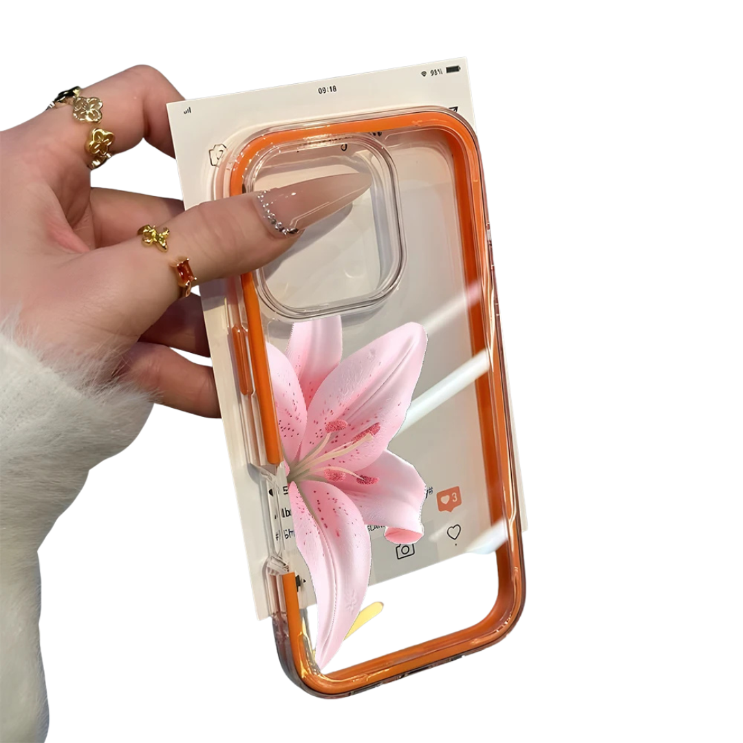 Pink Lily Clear Phone Case For iPhone 11,12,13,14,15,16,17